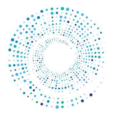 Noktalar, noktalı dairesel spiral. Döndür, daireler çiz. Noktalama, noktacı tasarım. Benekler, benekler vektör illüstrasyonu