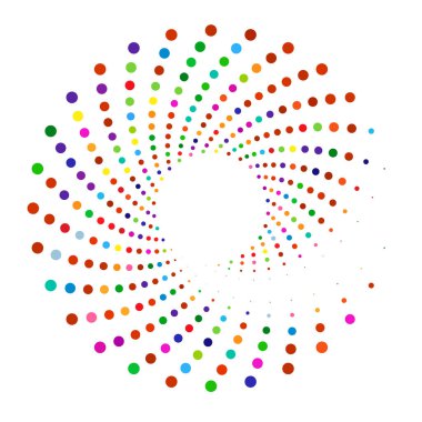 Noktalar, noktalı dairesel spiral. Döndür, daireler çiz. Noktalama, noktacı tasarım. Benekler, benekler vektör illüstrasyonu