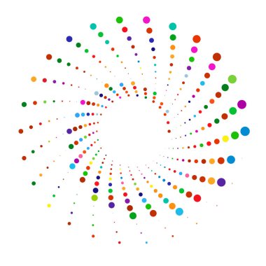 Noktalar, noktalı dairesel spiral. Döndür, daireler çiz. Noktalama, noktacı tasarım. Benekler, benekler vektör illüstrasyonu