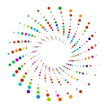 Noktalar, noktalı dairesel spiral. Döndür, daireler çiz. Noktalama, noktacı tasarım. Benekler, benekler vektör illüstrasyonu