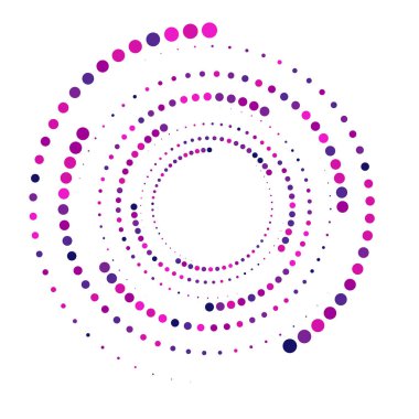 Noktalar, noktalı dairesel spiral. Döndür, daireler çiz. Noktalama, noktacı tasarım. Benekler, benekler vektör illüstrasyonu
