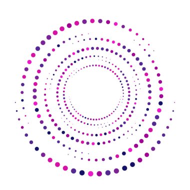 Noktalar, noktalı dairesel spiral. Döndür, daireler çiz. Noktalama, noktacı tasarım. Benekler, benekler vektör illüstrasyonu