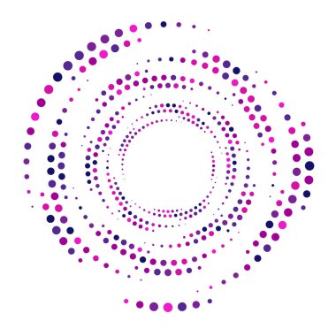 Noktalar, noktalı dairesel spiral. Döndür, daireler çiz. Noktalama, noktacı tasarım. Benekler, benekler vektör illüstrasyonu