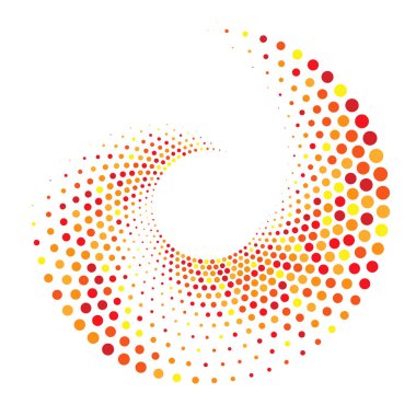 Noktalar, noktalı dairesel spiral. Döndür, daireler çiz. Noktalama, noktacı tasarım. Benekler, benekler vektör illüstrasyonu