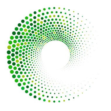 Dots, dotted circular spiral. Swirl, twirl of circles. Stippling, pointillist design. Speckles, flecks vector illustration clipart
