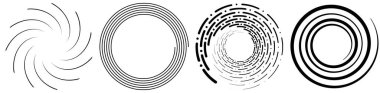 Spiral, girdap, dönme elementi ayarlandı. Dönen dairesel şekil Vektör İllüstrasyonu