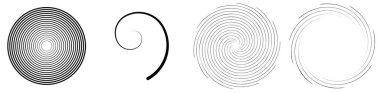 Spiral, girdap, dönme elementi ayarlandı. Dönen dairesel şekil Vektör İllüstrasyonu