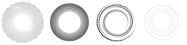 Spiral, girdap, dönme elementi ayarlandı. Dönen dairesel şekil Vektör İllüstrasyonu