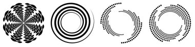 Spiral, girdap, dönme elementi ayarlandı. Dönen dairesel şekil Vektör İllüstrasyonu