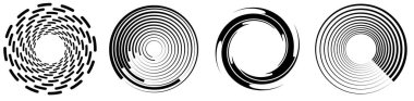 Spiral, girdap, dönme elementi ayarlandı. Dönen dairesel şekil Vektör İllüstrasyonu