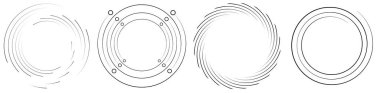 Spiral, girdap, dönme elementi ayarlandı. Dönen dairesel şekil Vektör İllüstrasyonu