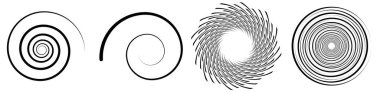 Spiral, girdap, dönme elementi ayarlandı. Dönen dairesel şekil Vektör İllüstrasyonu