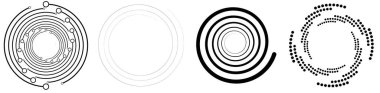 Spiral, girdap, dönme elementi ayarlandı. Dönen dairesel şekil Vektör İllüstrasyonu