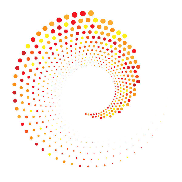 Dots, dotted circular spiral. Swirl, twirl of circles. Stippling, pointillist design. Speckles, flecks vector illustration