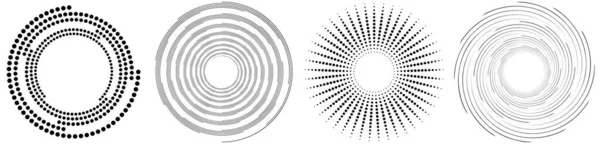 Conjunto Elementos Espirais Giratórios Giratórios Rotativa Forma Circular Vector Ilustração — Vetor de Stock