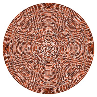 Geometrik daire elementi. Dairesel kırmızı taş işçiliği, duvarcılık taşı, kaya daireleri..