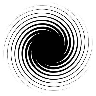 Döngüsel daire, sarmal, volta elementi. Döndürme, santrifüj ve dönme etkisiyle eş merkezli şekil. Döndürme, döndürme ve döndürme vektör illüstrasyonu