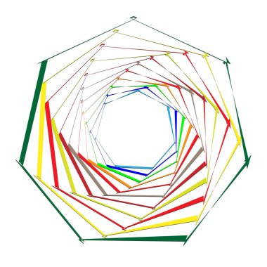 Soyut geometrik şekil, içe dönük tasarım elemanı. Döndür, döndür, döndür ve döndür mandala, motif. Dairesel element çizimi
