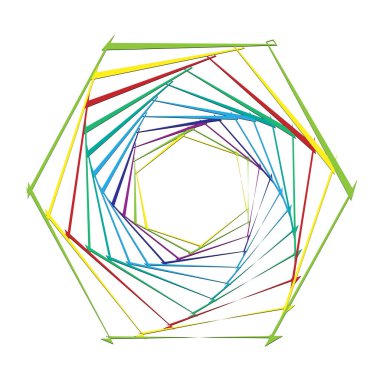 Soyut geometrik şekil, içe dönük tasarım elemanı. Döndür, döndür, döndür ve döndür mandala, motif. Dairesel element çizimi