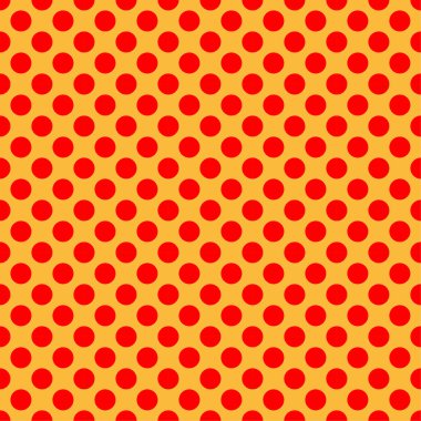 Pop sanat, çizgi roman sarı ve kırmızı noktalı, kusursuz bir şekilde tekrarlanabilir geometrik desen çiziyor. Noktacılık, noktalama ve noktalama, noktalama retro sanat illüstrasyonu