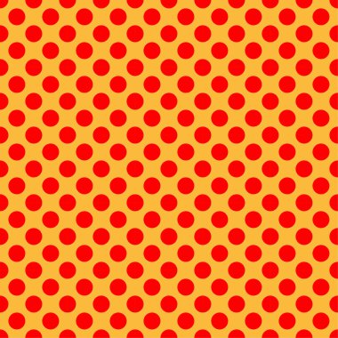 Pop sanat, çizgi roman sarı ve kırmızı noktalı, kusursuz bir şekilde tekrarlanabilir geometrik desen çiziyor. Noktacılık, noktalama ve noktalama, noktalama retro sanat illüstrasyonu