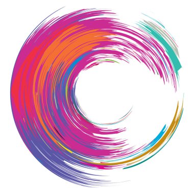 İğrenç, iğrenç ve dokulu daire. Boya fırçası, fırça darbesi vektörü. Mürekkep, sıvı ve sıvı kenar sıçrama efekti