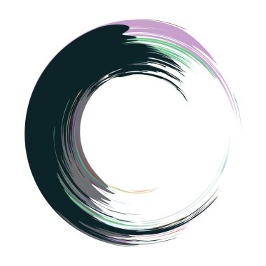 İğrenç, iğrenç ve dokulu daire. Boya fırçası, fırça darbesi vektörü. Mürekkep, sıvı ve sıvı kenar sıçrama efekti