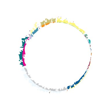 İğrenç, iğrenç ve dokulu daire. Boya fırçası, fırça darbesi vektörü. Mürekkep, sıvı ve sıvı kenar sıçrama efekti