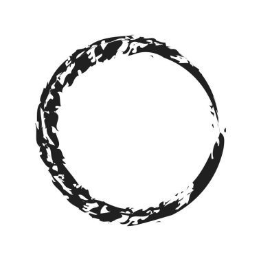 İğrenç, iğrenç ve dokulu daire. Boya fırçası, fırça darbesi vektörü. Mürekkep, sıvı ve sıvı kenar sıçrama efekti