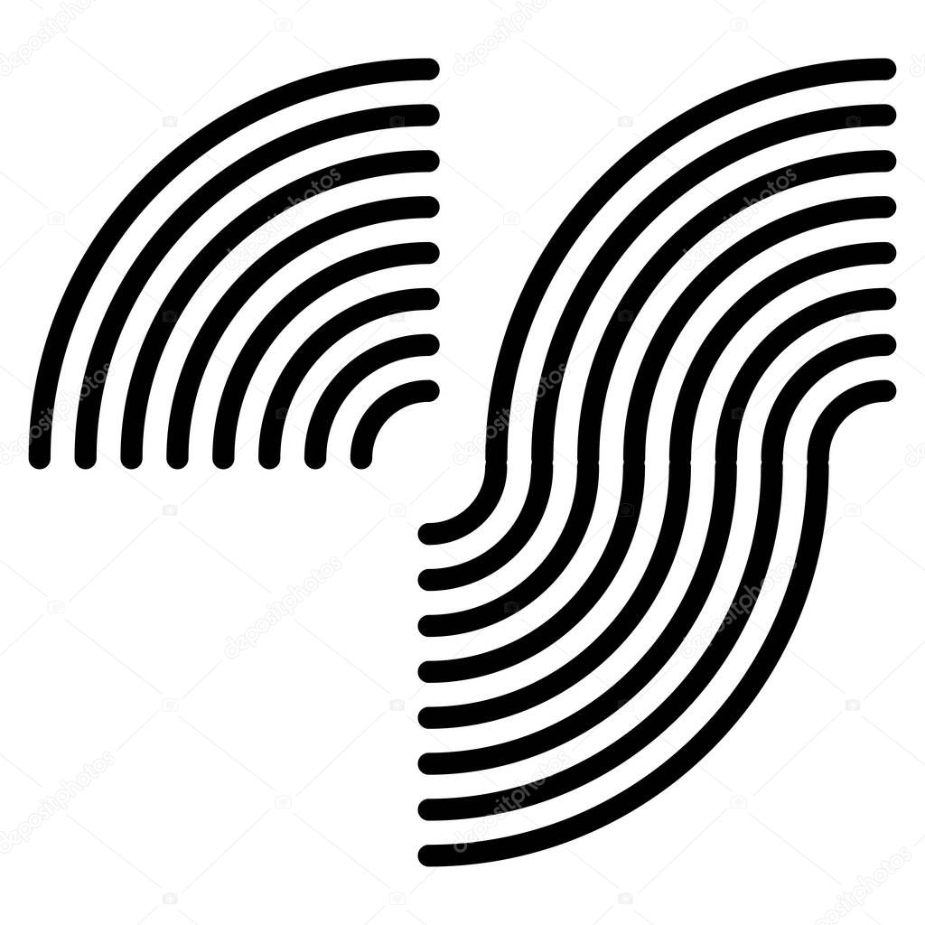 Graphics, icon, symbol made of parallel curved lines. Camber, flexure lines element