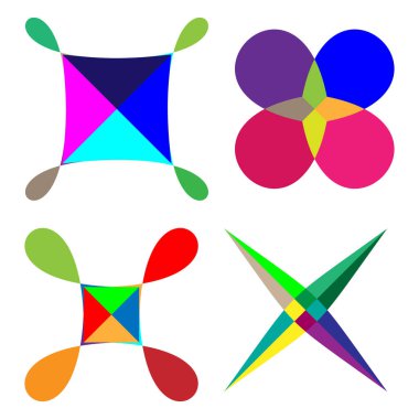Soyut renkli geometrik tasarım öğesi. Mozaik renklendirilmiş simge, şekil seti