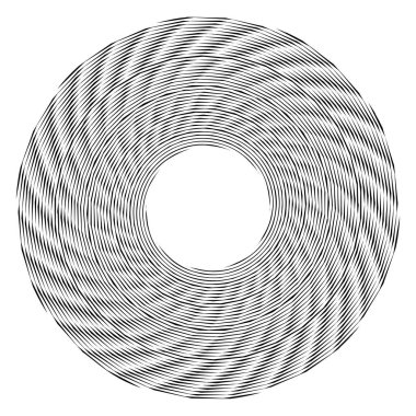 Döngüsel daire, sarmal, volta elementi. Döndürme, santrifüj ve dönme etkisiyle eş merkezli şekil. Döndürme, döndürme ve döndürme vektör illüstrasyonu