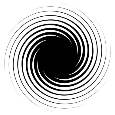 Döngüsel daire, sarmal, volta elementi. Döndürme, santrifüj ve dönme etkisiyle eş merkezli şekil. Döndürme, döndürme ve döndürme vektör illüstrasyonu