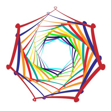 Soyut geometrik şekil, içe dönük tasarım elemanı. Döndür, döndür, döndür ve döndür mandala, motif. Dairesel element çizimi