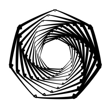 Soyut geometrik şekil, içe dönük tasarım elemanı. Döndür, döndür, döndür ve döndür mandala, motif. Dairesel element çizimi