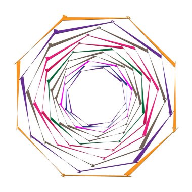 Soyut geometrik şekil, içe dönük tasarım elemanı. Döndür, döndür, döndür ve döndür mandala, motif. Dairesel element çizimi