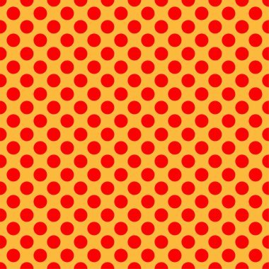 Pop sanat, çizgi roman sarı ve kırmızı noktalı, kusursuz bir şekilde tekrarlanabilir geometrik desen çiziyor. Noktacılık, noktalama ve noktalama, noktalama retro sanat illüstrasyonu