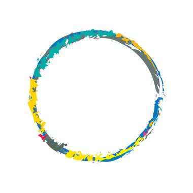 İğrenç, iğrenç ve dokulu daire. Boya fırçası, fırça darbesi vektörü. Mürekkep, sıvı ve sıvı kenar sıçrama efekti