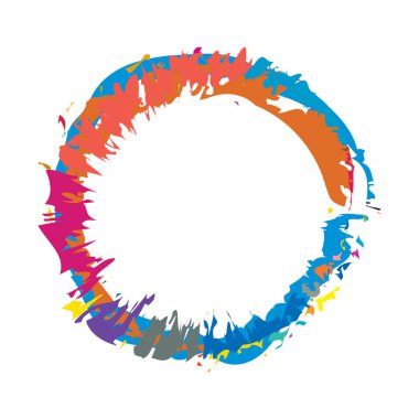 İğrenç, iğrenç ve dokulu daire. Boya fırçası, fırça darbesi vektörü. Mürekkep, sıvı ve sıvı kenar sıçrama efekti