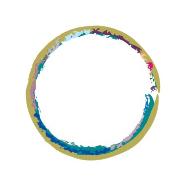 İğrenç, iğrenç ve dokulu daire. Boya fırçası, fırça darbesi vektörü. Mürekkep, sıvı ve sıvı kenar sıçrama efekti