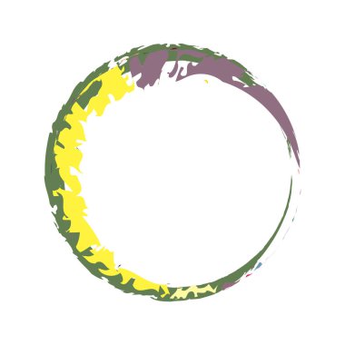 İğrenç, iğrenç ve dokulu daire. Boya fırçası, fırça darbesi vektörü. Mürekkep, sıvı ve sıvı kenar sıçrama efekti