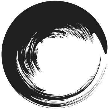 İğrenç, iğrenç ve dokulu daire. Boya fırçası, fırça darbesi vektörü. Mürekkep, sıvı ve sıvı kenar sıçrama efekti