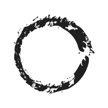 İğrenç, iğrenç ve dokulu daire. Boya fırçası, fırça darbesi vektörü. Mürekkep, sıvı ve sıvı kenar sıçrama efekti