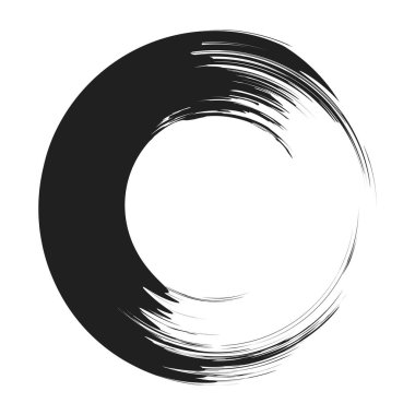 İğrenç, iğrenç ve dokulu daire. Boya fırçası, fırça darbesi vektörü. Mürekkep, sıvı ve sıvı kenar sıçrama efekti