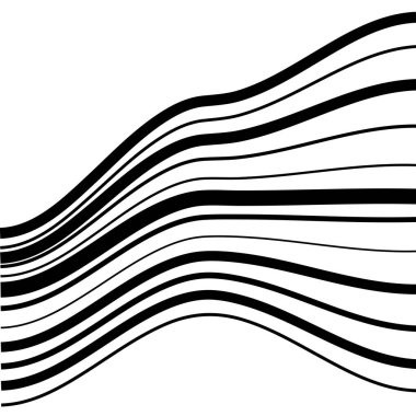 Dalgalanan, katlanmış, kıvrımlı çizgiler. Dalgalı soyut çizgiler, dalgalanma, salınım etkisi bozulma ve deformasyon
