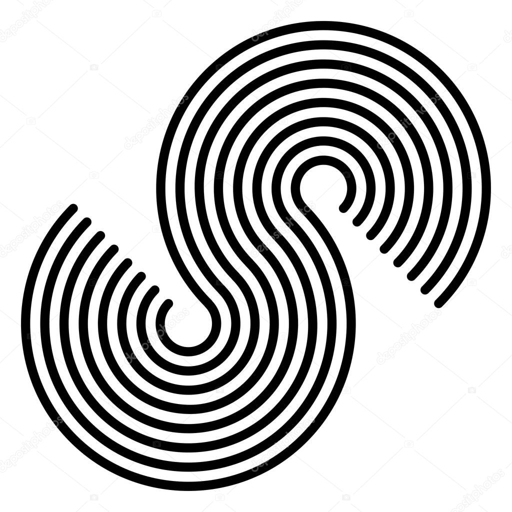 Graphics, icon, symbol made of parallel curved lines. Camber, flexure lines element
