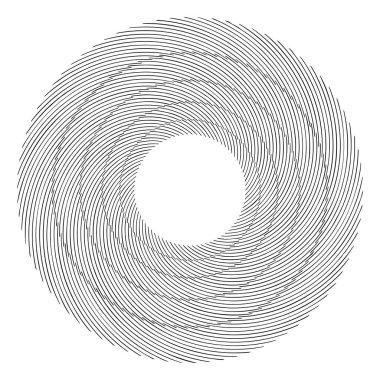 Döngüsel daire, sarmal, volta elementi. Döndürme, santrifüj ve dönme etkisiyle eş merkezli şekil. Döndürme, döndürme ve döndürme vektör illüstrasyonu