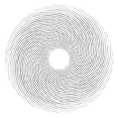 Döngüsel daire, sarmal, volta elementi. Döndürme, santrifüj ve dönme etkisiyle eş merkezli şekil. Döndürme, döndürme ve döndürme vektör illüstrasyonu