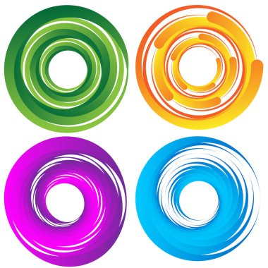 Döngüsel daire, sarmal, volta elementi. Döndürme, santrifüj ve dönme etkisiyle eş merkezli şekil. Döndürme, döndürme ve döndürme vektör illüstrasyonu