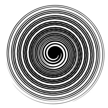 Döngüsel daire, sarmal, volta elementi. Döndürme, santrifüj ve dönme etkisiyle eş merkezli şekil. Döndürme, döndürme ve döndürme vektör illüstrasyonu
